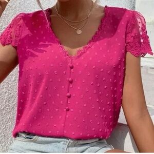 Boho Hot Pink Swiss Dot Lace Blouse
